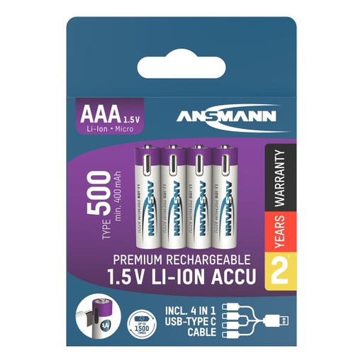 [826625] 1x4 Ansmann Lithium Akku Micro AAA 400mAh + Cable     1311-0028