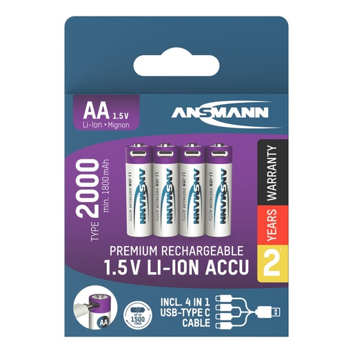 [826632] 1x4 Ansmann Lithium Akku Mignon AA 1800mAh + Cable     1312-0036