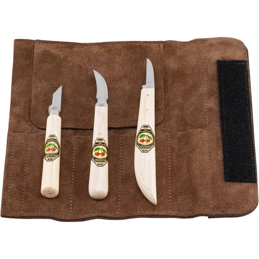 [881897] Kirschen Set of carving knives Velourleather bag