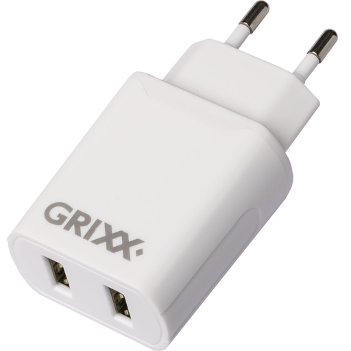 [119207] Grixx Power Adapter 220V White Dual USB A