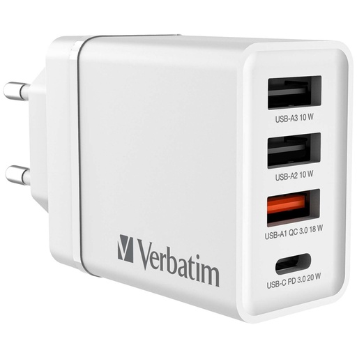 [125878] Verbatim USB Wall Charger 30W 1xUSB-C PD 3xUSB-A white 49701
