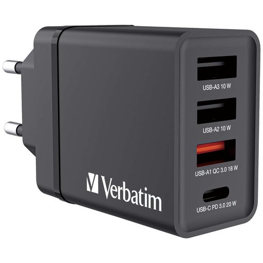 [125885] Verbatim USB Wall Charger 30W 1xUSB-C PD 3xUSB-A black 49700
