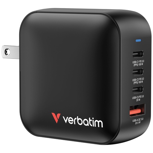 [125927] Verbatim Mini GaN Charger 100W 3xUSB-C PD, 1xUSB-A QC 3.0 32231