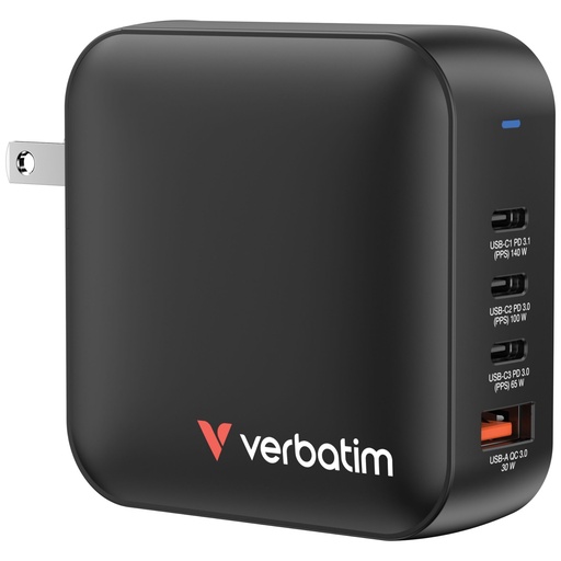 [125948] Verbatim Mini GaN Charger 165W 3xUSB-C 1xUSB-A US/EU/UK A.32216