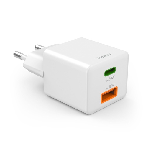 [140900] Hama Mini-Schnellladegrät PD 30W 1xUSB-C/1xUSB-A weiß      201992