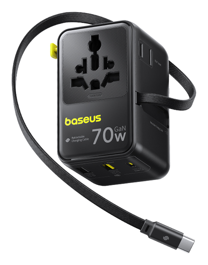 [211621] Baseus EnerCore CG11 Charger Retractable 2AC+2U + 70W Black