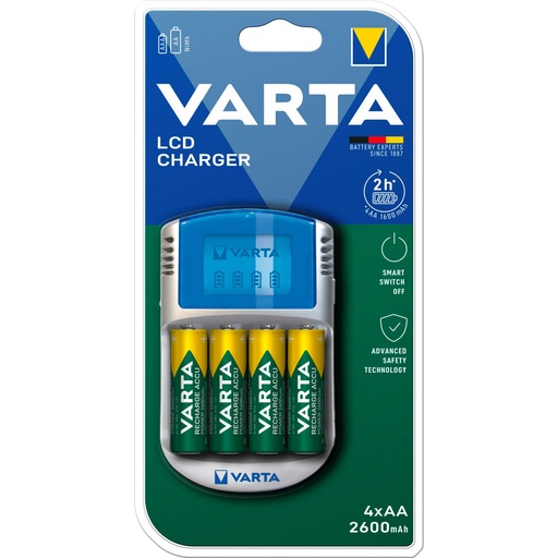 [525931] Varta LCD Charger 12V USB incl. 4 Accu 2600 mAh Mignon AA