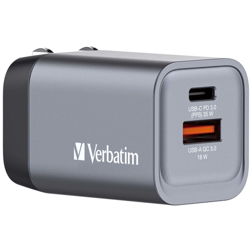 [871782] Verbatim GNC-35 GaN Charger 34W 1xUSB-C PD, 1xUSB-A QC 3.0 32200