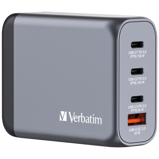 [871796] Verbatim GNC-100 GaN Charg. 100W 3xUSB-C PD, 1xUSB-A QC 3.0 32202