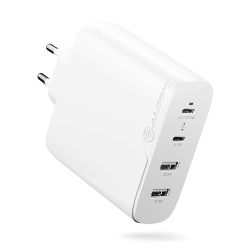 [873252] Alogic Rapid Power 100W 4-Port Fast GaN Charger +Cable 2m White