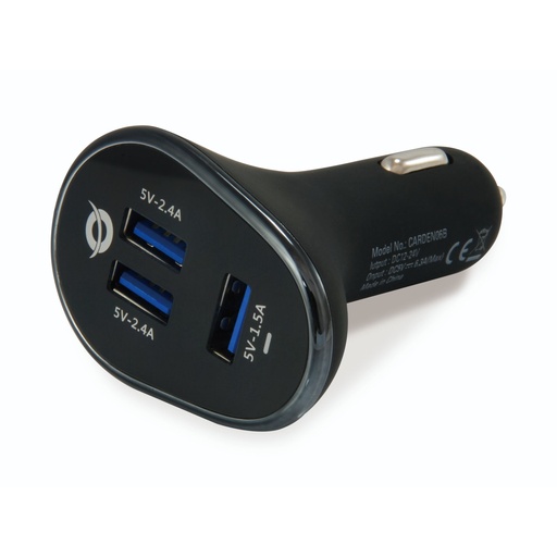 [883542] Conceptronic CARDEN06B 3-Port 31.5W USB-Car-Charger