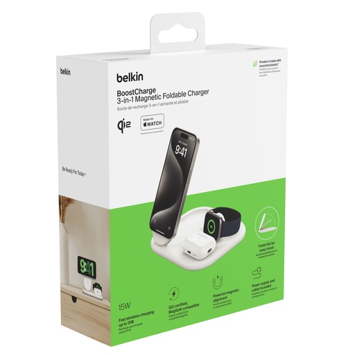 [899873] Belkin BOOST Charge 3in1 Qi2 15W magn.Charg.Stand wh.  WIZ029vfWH