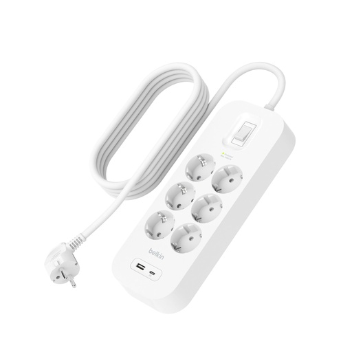 [124877] Belkin Surge Socket 6-fold + USB-A+C,650J,18W,2m SRB002vf2MV2