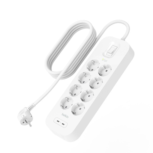 [124891] Belkin Surge Socket 8-fach + 2xUSB-C,900J,30W,2m SRB004vf2MV2
