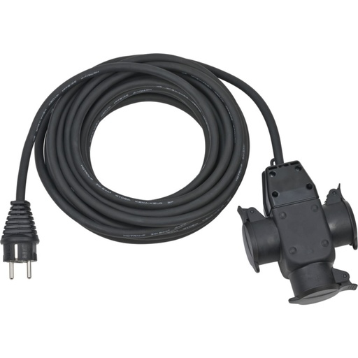 [673934] Brennenstuhl Extension Cable w. 3-way Rubber Coupling IP 44 10m