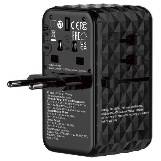 [887840] Verbatim GaN III Uni.Travel Adap 140W Welt-zu-Welt UTA-10   32125