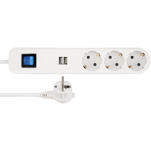 [102806] REV Socket Strip ICE 3-fold USB & Switch, 1,4m white