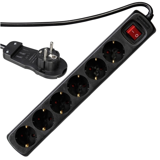 [143313] REV Multiple Socket Outlet 2m 6-fold with switch, black