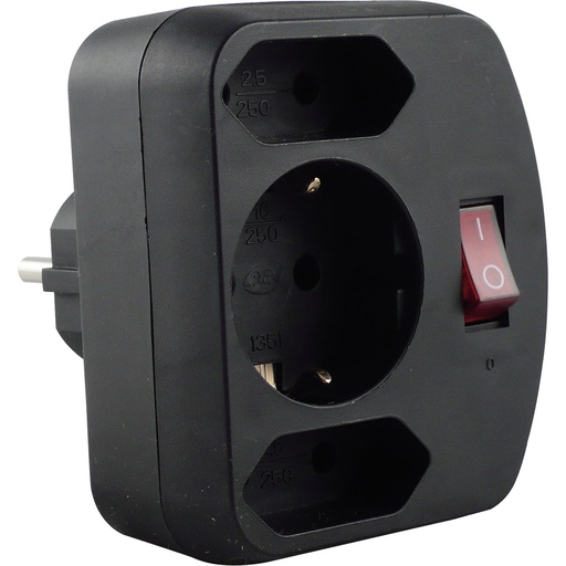 [315896] REV 3-fold Adapter w. switch black
