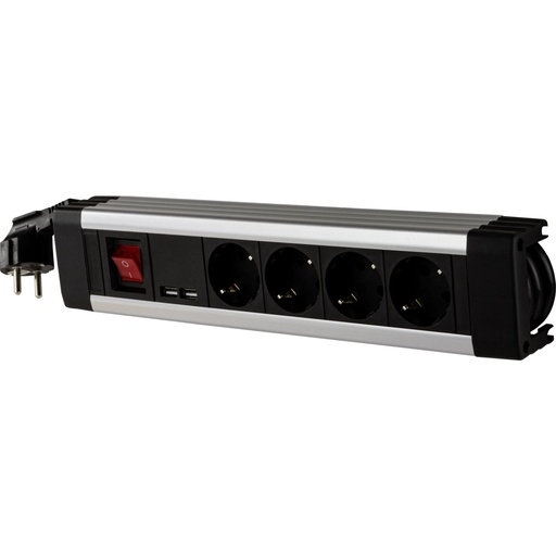 [520081] REV Multiple Socket Outlet black 4-fold + KS USB SupraLine switch