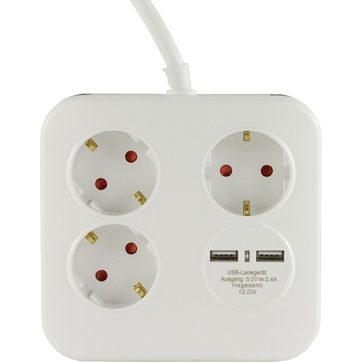 [595177] REV PowerQuad 3-fold 2x USB white Multiple Socket Outlet