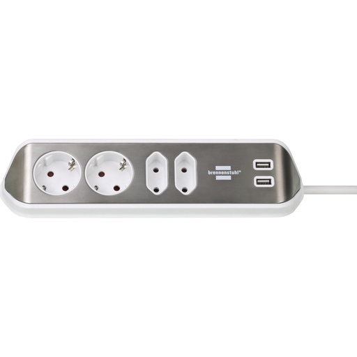 [673885] Brennenstuhl estilo Corner 4-way Extension Lead silver/white