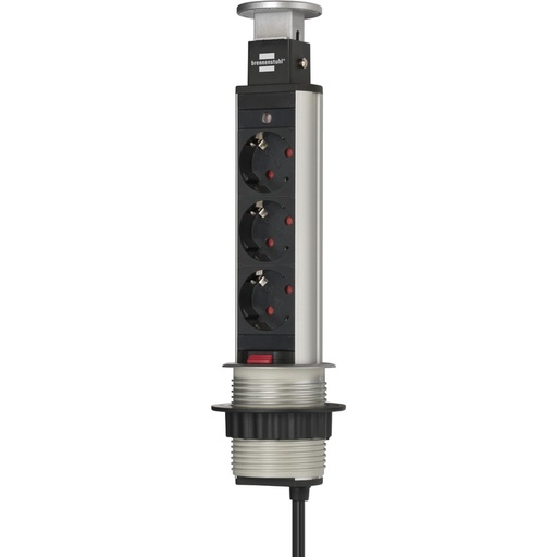 [673969] Brennenstuhl ALU Tower Power Table Extension Socket 3-way 2m