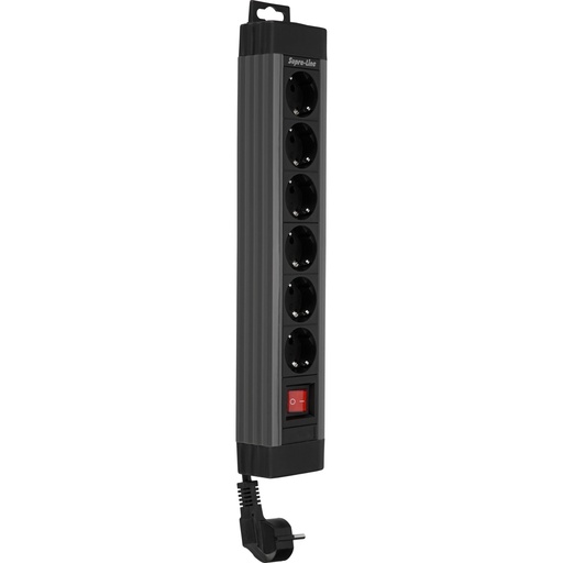 [767363] REV Outlet Strip   6-fold 2,4m Supraline w. switch anthracite
