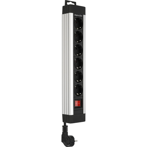 [767447] REV Outlet Strip 6-fold 2,4m Supraline w. switch silver