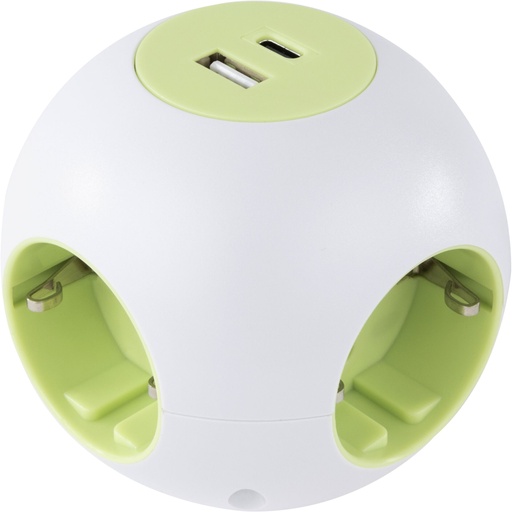 [865846] REV PowerGlobe Steckdosenwürfel 4-fach USB weiß-gr.1,4m015408112