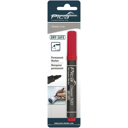 [799045] Pica Permanent Marker 1-4mm, Round Tip, red  Retail Packaging