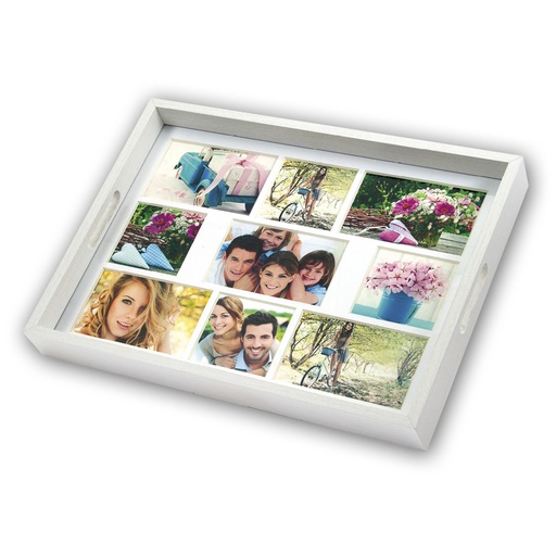 [633502] ZEP Photo Tray white       45x35 Wooden Photo Tray 9 Photos W006
