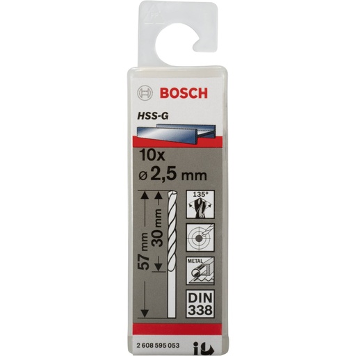 [598033] Bosch 10 Metal Drill Bits HSS-G 2,5x30x57mm