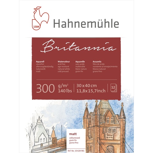 [801481] Hahnemühle Britannia Watercolour cold pressed 30x40cm 300g 12 sh.