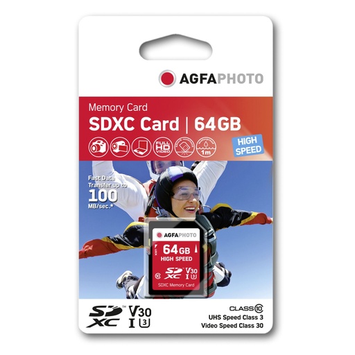 [649551] AgfaPhoto SDXC Card 64GB High Speed Class 10 UHS I U1 V30