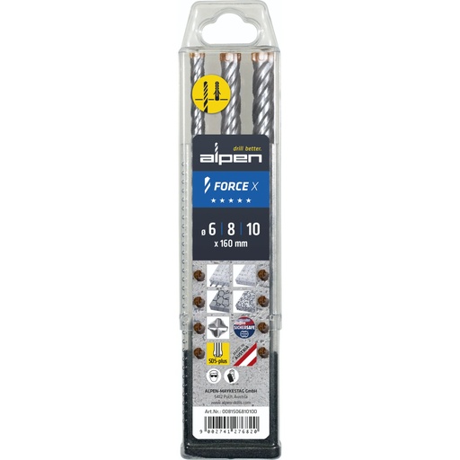 [848766] Alpen SDS+ FORCE X Box 3 pcs. 6- 8-10x160