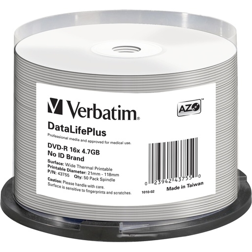 [178649] 1x50 Verbatim DVD-R 4,7GB 16x white wide thermal  print. NO-ID