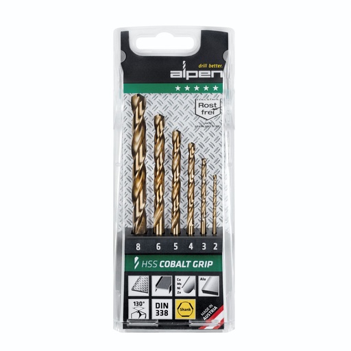 [848878] Alpen Cassette HSS Cobalt Jobber Drill Bit TM 6, 2-3-4-5-6-8