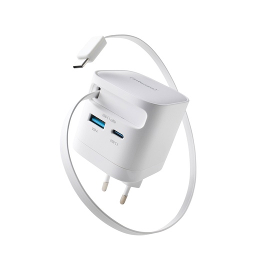 [235505] Intenso Power Adapt. W65ACIC 65W 2xUSB-C/USB-A Retrac.Cable White