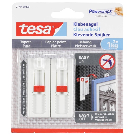 [419897] 1x2 Tesa Adjustable Adhesive Nail Wallpaper&Plaster 1kg 77774