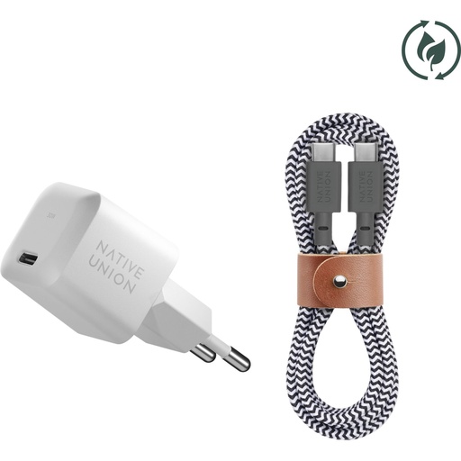 [841640] Native Union 30W USB-C Fast GaN Charger White + USB-C Cable Zeb.