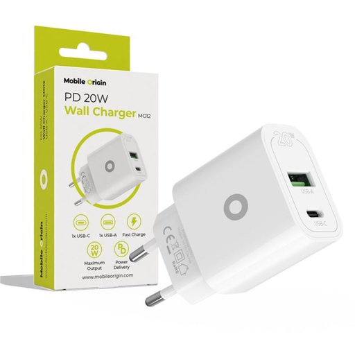 [266515] Mobile Origin PD20W Wall Charger MO12 white 1x USB-A + 1x USB-C