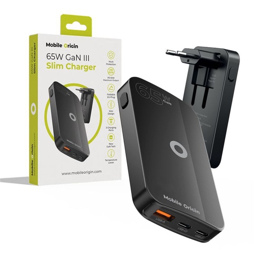 [266557] Mobile Origin 65W GaN Slim dual USB-C single USB-A black