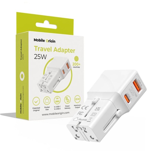 [266613] Mobile Origin Travel adapter 25W EU/US/UK/AU, white