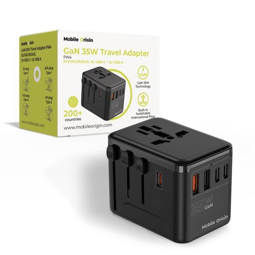 [266627] Mobile Origin 35W Travel Adapter GaN PW4 EU/UK/US/AUS 3C+2A