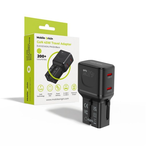 [266634] Mobile Origin 45W Travel Adapter EU/US/UK/AU PW26, black