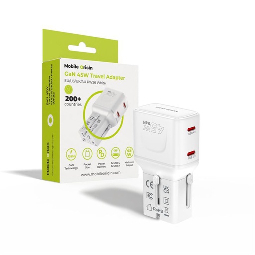 [266641] Mobile Origin 45W Travel Adapter EU/US/UK/AU PW26, white