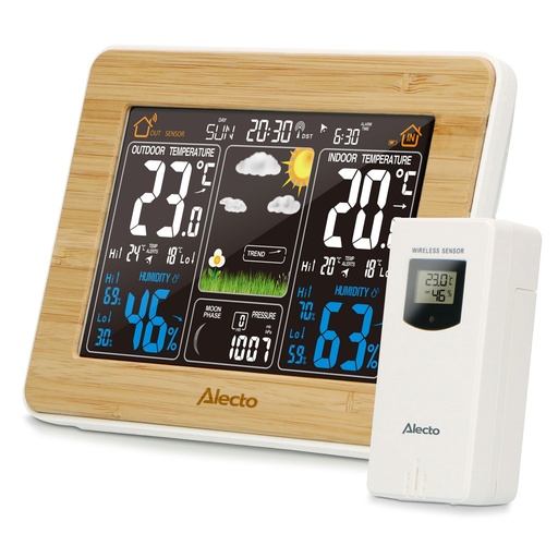 [271828] Alecto WS-1560 Wetterstation mit Funksensor Bamboo
