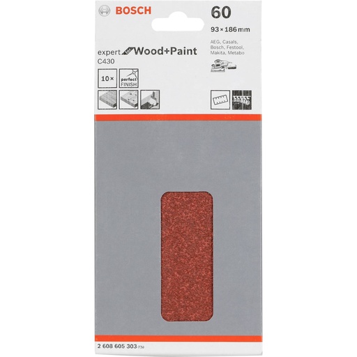 [444313] Bosch Sanding Pad C 430 Wood + Lacquer 93x186MM Grit 60 10 pcs