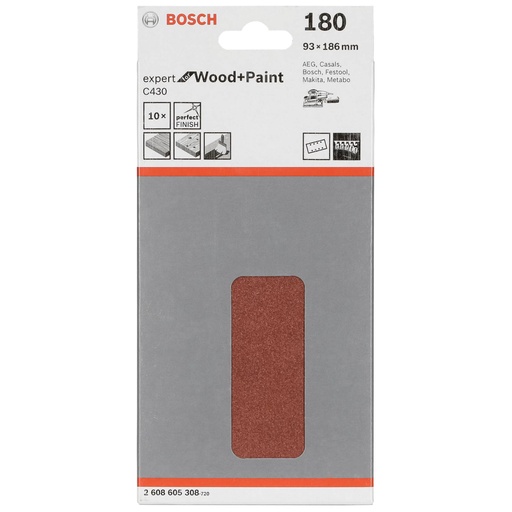 [444341] Bosch Sanding Pad C 430 Wood + Lacquer 93x186MM Grit 180 10 pcs